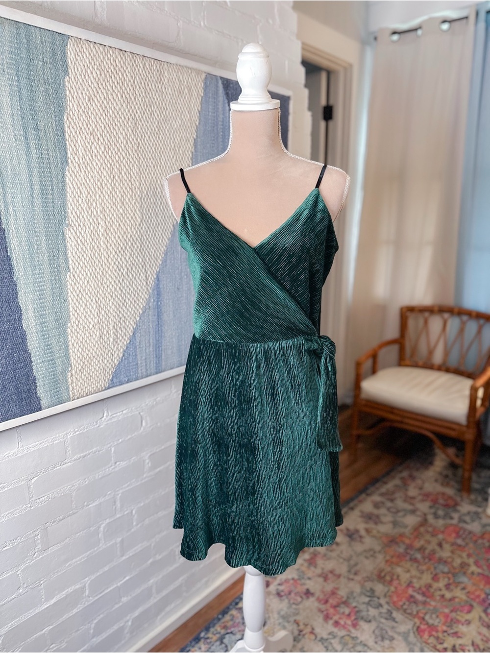 Naked Zebra Green Ribbed Velvet Green Wrap Dress